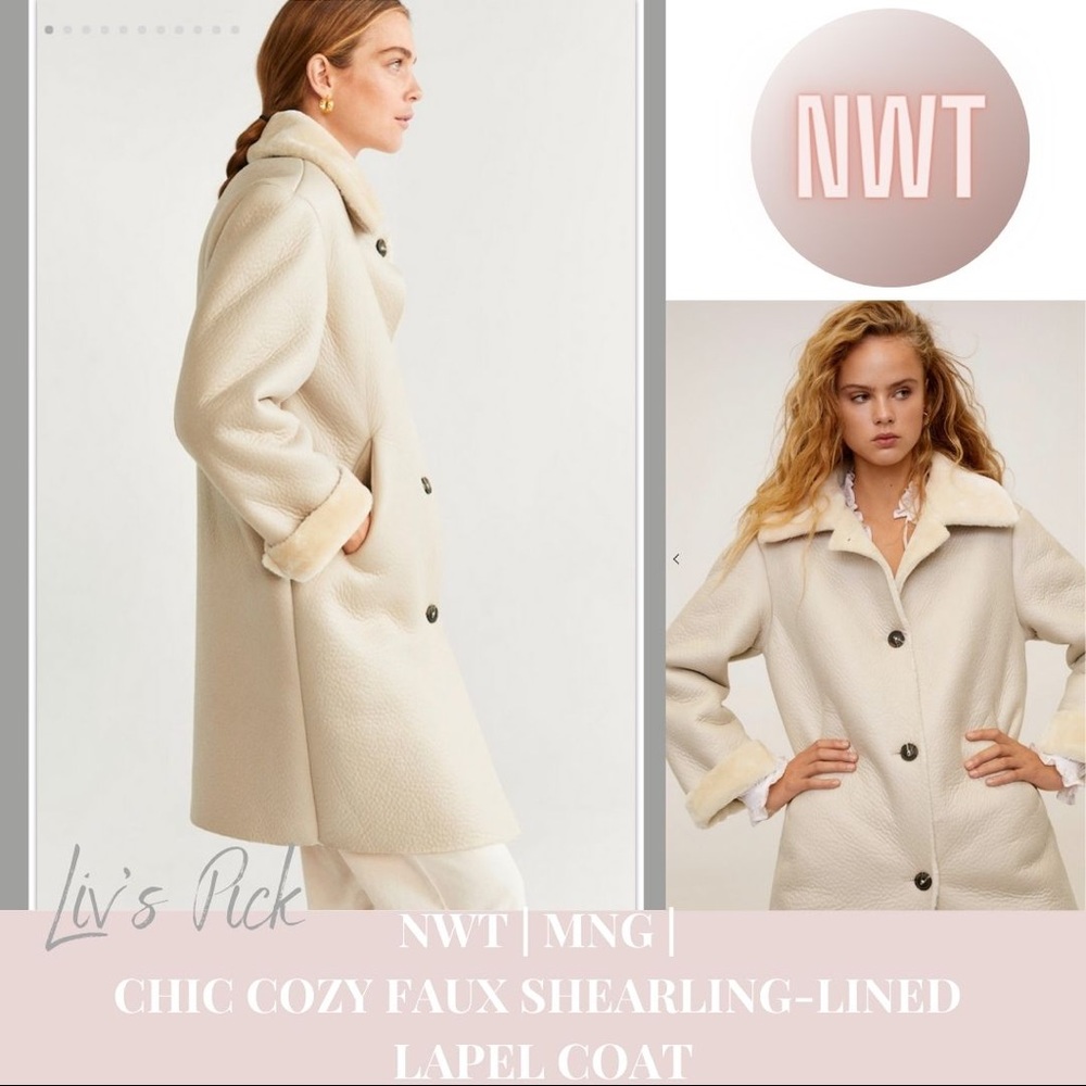 NWT | MNG | CHIC COZY  FAUX SHEARLING-LINE LAPEL COAT | SIZE MEDIUM